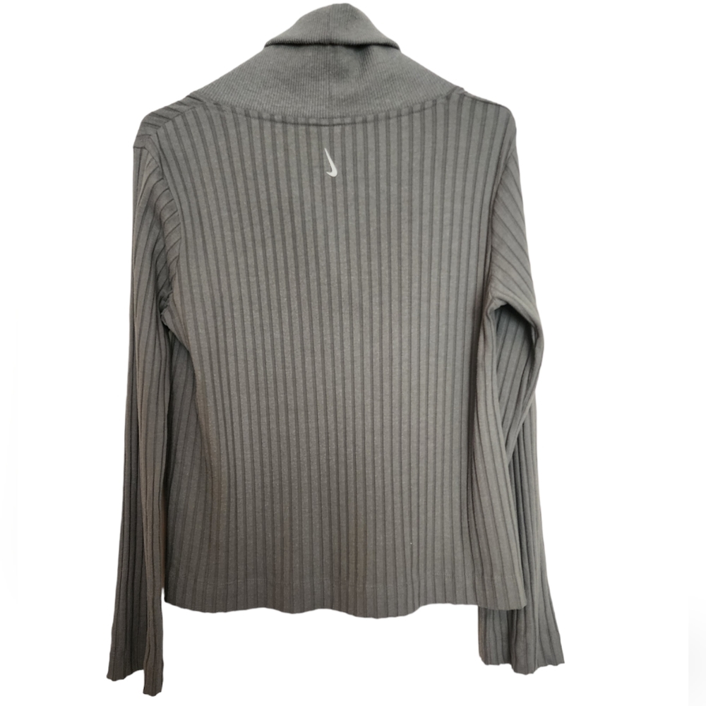 Nike Yoga Gray Ribbed Long Sleeve Shawl Collar Top SZ Medium - Picture 5 of 8